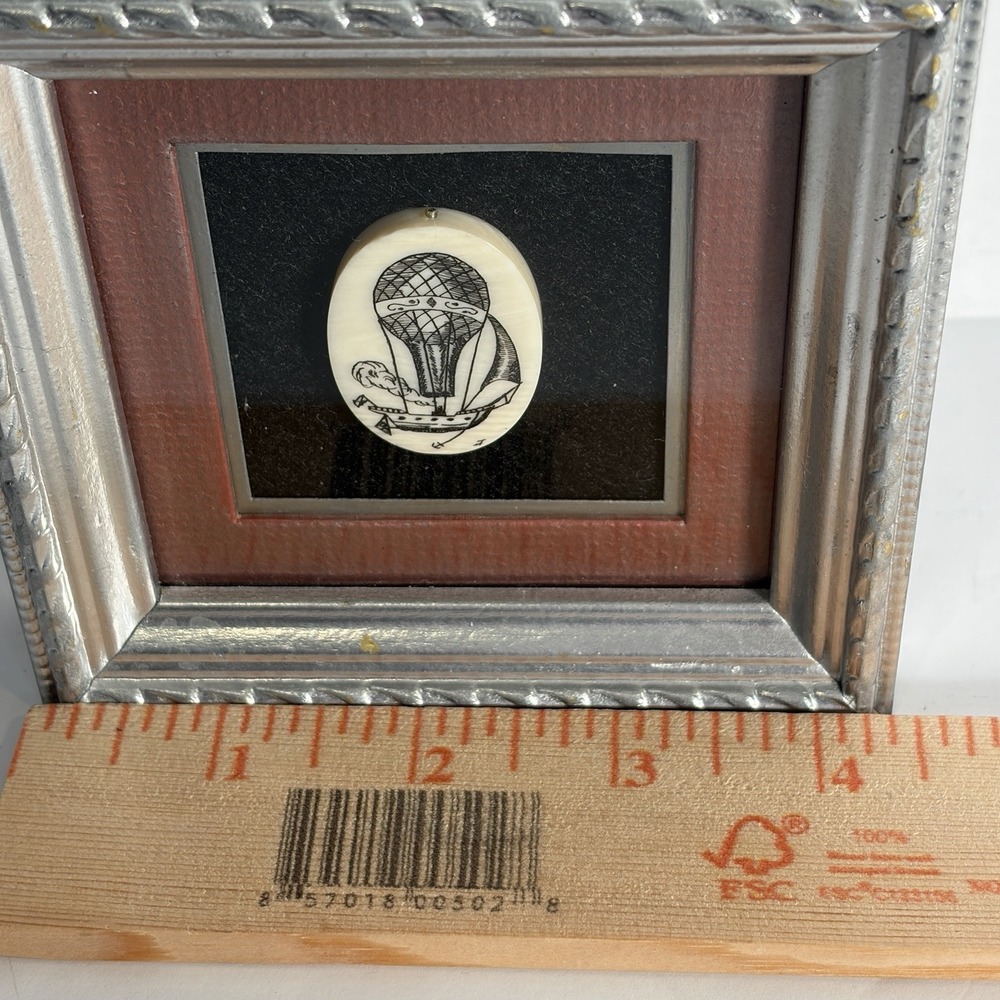 Miniature Hot Air Balloon Scrimshaw Framed Matted Art 4" - Picture 4 of 8